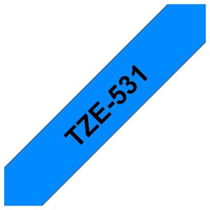 Ruban titreuse brother - tze - écriture noir / fond bleu - 12 mm x 8 m - modèle tze-531
