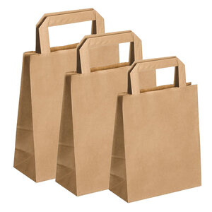 Lot de 250 sacs cabas en papier kraft brun marron havane avec poignée plate 260 x 140 x 290 mm 10 Litres résistant papier 80g/m² non imprimé