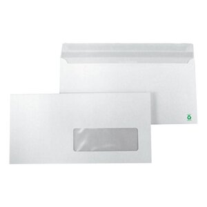 Enveloppe papier vélin blanc, format dl, 110 x 220 mm, avec fenêtre, 80 g/m² fermeture autocollante, blanc (paquet 500 unités)