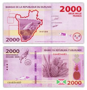 Billet de collection 2000 francs 2018 burundi - neuf - p52