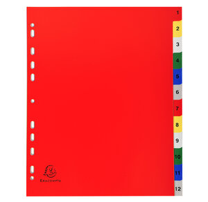 Intercalaires Imprimés Numériques Polypropylène 12/100e - 12 Positions - A4 Maxi - Assorties Vives - X 20 - Exacompta