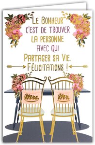Carte Félicitations Mariage Mr Mrs Mme Monsieur Madame avec Enveloppe 12x17 5cm