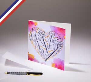 Carte double florilège créée et imprimée en france - un cœur et des clés… du bonheur !
