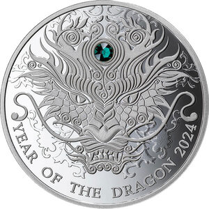 Monnaie en argent 2 cedis g 15.57 (1/2 oz) millésime 2024 lunar year ghana dragon