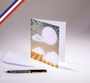 Carte double aurore créée et imprimée en france sur papier certifié pefc - joyeux anniversaire - rayons de soleil