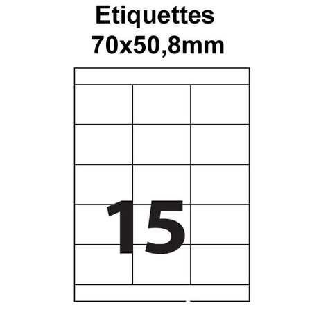 Étiquettes adhésives  70x50 8mm  (15étiquettes/feuille) - blanc - 50 feuilles -t3azur