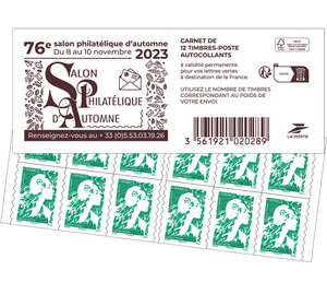 Carnet 12 timbres Marianne de l'avenir - Lettre Verte - Couverture Salon de l'Auto 2023