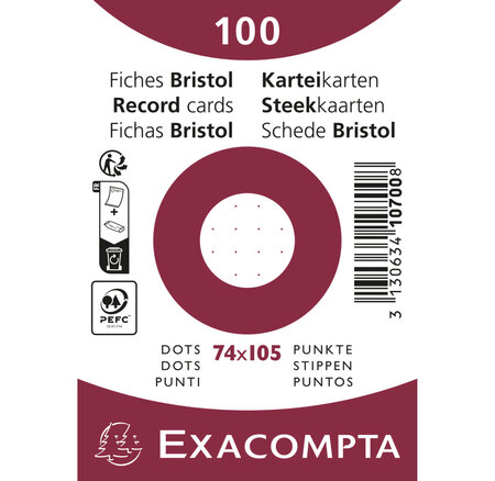 Paquet 100 Fiches Sous Film - Bristol Dots Non Perforé - 74x105mm - Blanc - X 40 - Exacompta