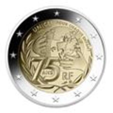 Pièce 2€ commémorative (75 ans unicef) france - qualité bu millésime 2021