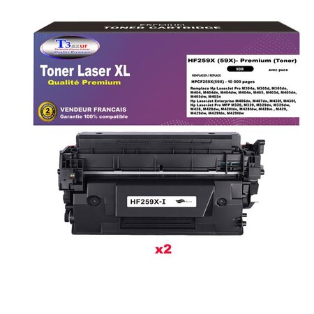 T3AZUR- Lot de 2 Toners compatibles avec HP LaserJet Enterprise M406dn  M407dn remplace (59X) Noir