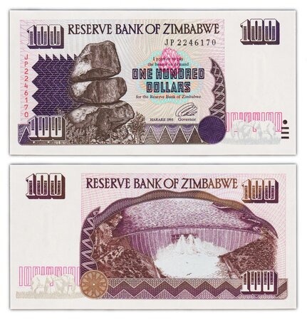 Billet de collection 100 dollars 1995 zimbabwe - neuf - p9a