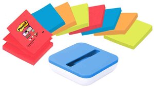 8 blocs Z-Notes Super Sticky couleurs 76x76mm + dévidoir BOX bleu/blanc POST-IT