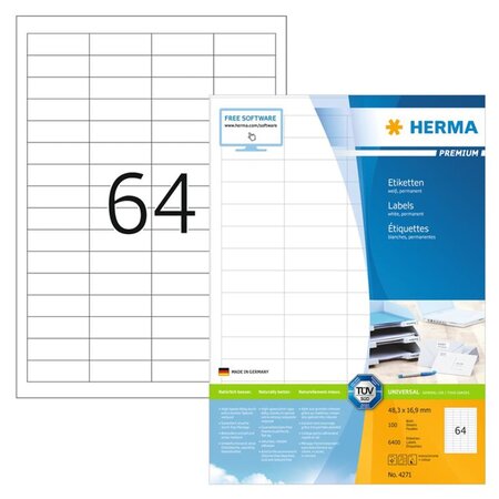 HERMA Étiquettes permanentes PREMIUM A4 48 3x16 9 mm 100 Feuilles