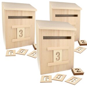 3 calendriers de l'Avent boîte aux lettres en bois 28 cm