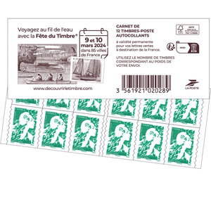 Carnet 12 timbres Marianne de l'avenir - Lettre Verte - Couverture Fête du timbre