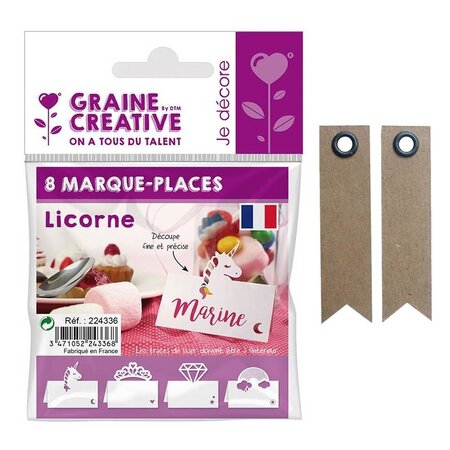 8 marque-places Licorne + 20 étiquettes kraft Fanion