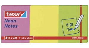 Pack de 3 Bloc-notes repositionnables 40 x 50 mm Neon tricolore TESA