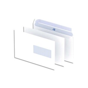 Boîte 500 enveloppes blanches auto-adhésives 90g c5 162x229 mm fenêtre 45x100 mm oxford