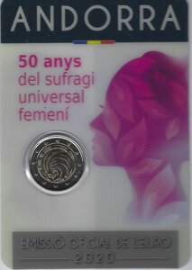Monnaie 2 euros commémorative andorre bu 2020 - 50 ans du suffrage universel féminin