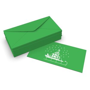 Lot de 50 enveloppes de noël traîneau à neige verte profonde 110x220 mm (dl)