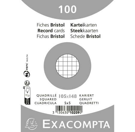 Paquet 100 Fiches Sous Film - Bristol Quadrillé 5x5 Non Perforé 105x148mm - Blanc - X 20 - Exacompta