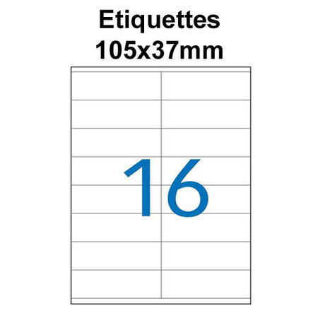 Étiquettes adhésives  105x37mm  (16étiquettes/feuille) - blanc - 50 feuilles -t3azur