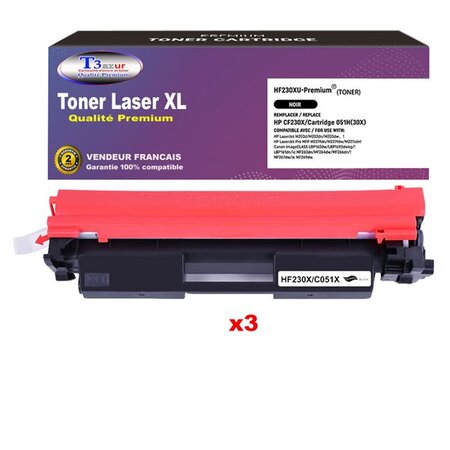 T3AZUR  - Lot de 3 Toners Laser compatibles avec HP LaserJet Pro MFP M227  M227fdn  M227fdw  M227sdn  remplace CF230X (30X) Noir