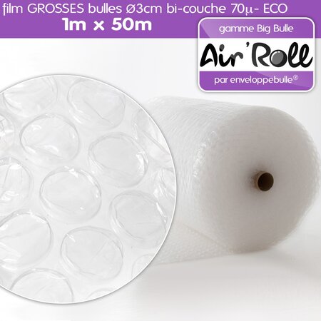 Lot de 20 rouleaux de film grosses bulles d'air largeur 1m x longueur 50m - gamme air'roll  eco