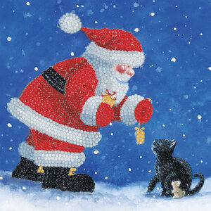 CRYSTAL ART Kit carte broderie diamant 18x18cm Père Noël et chaton