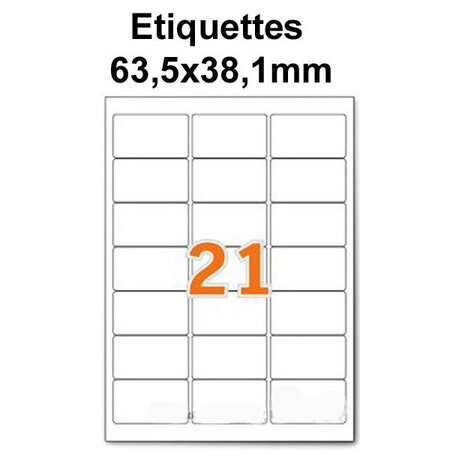 Étiquettes adhésives  63 5x38 1mm  (21étiquettes/feuille) - blanc - 20 feuilles -t3azur
