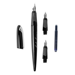 Parure calligraphie : stylo plume ergonomique corps noir - 3 plumes différentes.