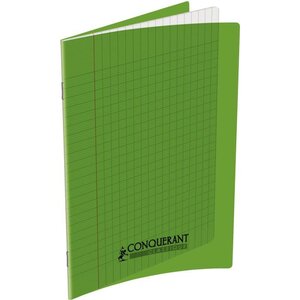 Cahier 60 pages seyès 90 g  couverture polypropylène vert  format 17 x 22 cm  CONQUERANT