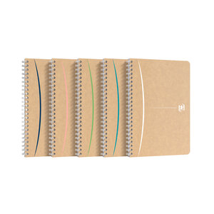 Cahier recyclé spirale oxford touareg a5 14 8 x 21 cm - petits carreaux - 180 pages - lot de 5 - kraft brun