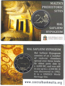 Monnaie 2 euros malte 2022 coincard bu - hypogée de hal saflieni