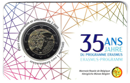 Monnaie 2 euros coincard bu belgique erasmus 2022 - version française